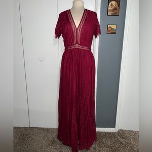 Burgundy Lace Maxi Dress